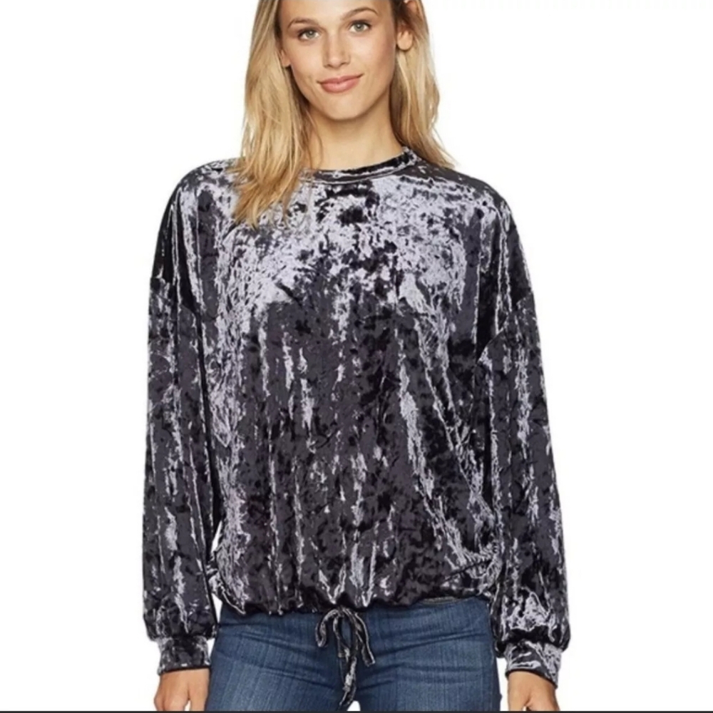 Adrianna Papell Velour Long Sleeve Top Small  Gray